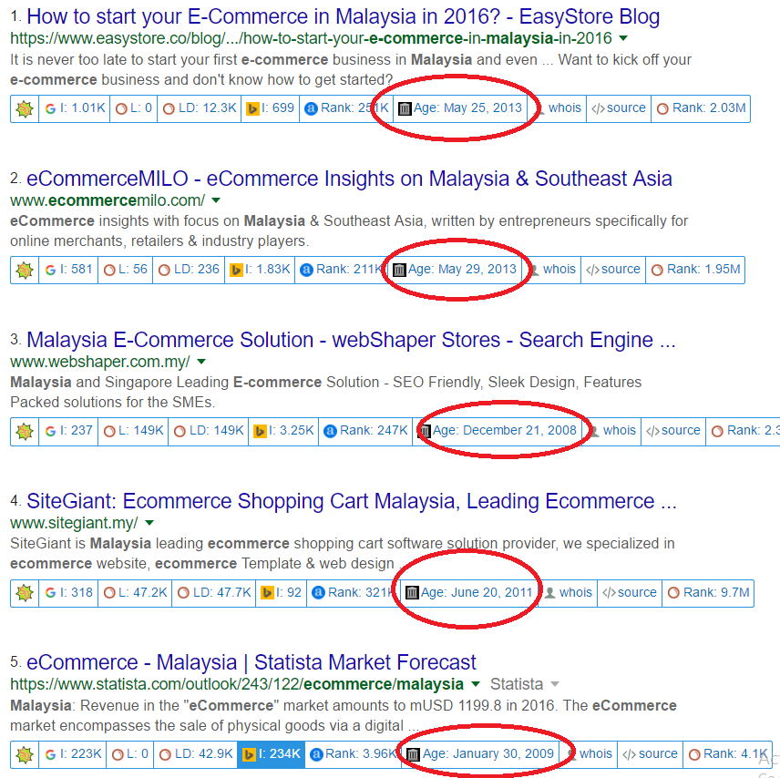 Google results for ecommerce Malaysia