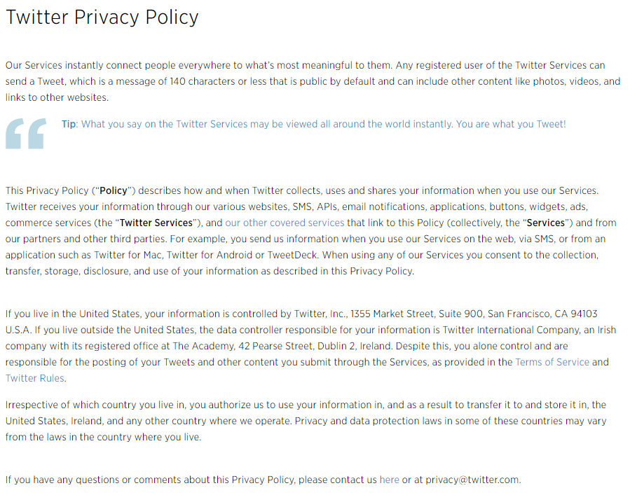Image of twitter privacy policy